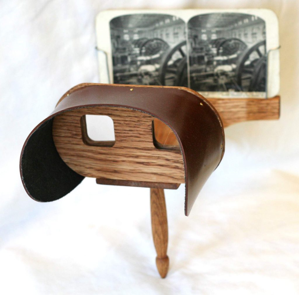 Stereoscope, invented in 1838. The Holmes version pictured here was the most popular.