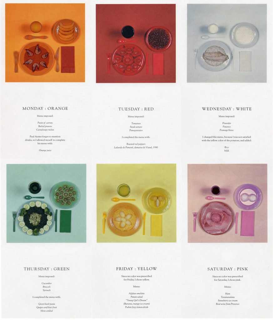 Sophie Calle's 'The Chromatic Diet', 1998 - based on a novel character based on her